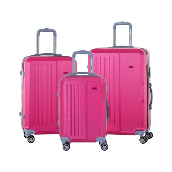 Set 3 valize călătorii pe roți cu încuietoare metalică SINEQUANONE, roz
