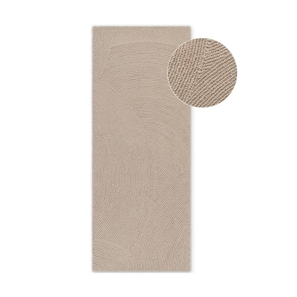 Covor tip traversă bej țesut manual din lână 80x200 cm Eleni Light Beige – Hanse Home