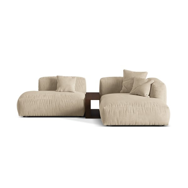 Colțar modular bej cu tapițerie din catifea (cu colț pe partea dreaptă/cu șezlong) Martina – Micadoni