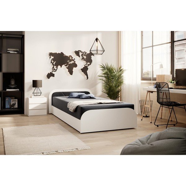 Pat alb/gri închis tapițat/din  placă aglomerată de lemn cu spațiu de depozitare cu saltea 80x190 cm Parys – ELTAP-image-1