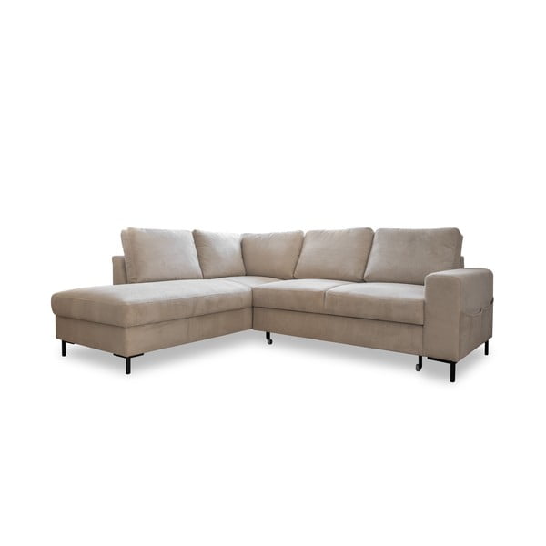 Colțar bej extensibil cu tapițerie din catifea reiată  (cu colț pe partea stângă ) Lofty Lilly – Miuform