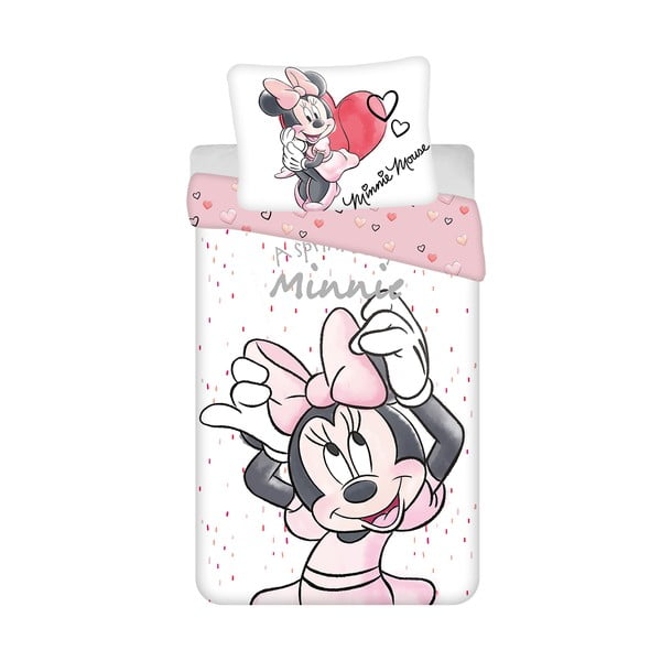 Lenjerie de pat pentru copii albă-roz din bumbac pentru pat de o persoană 140x200 cm Minnie "White" – Jerry Fabrics