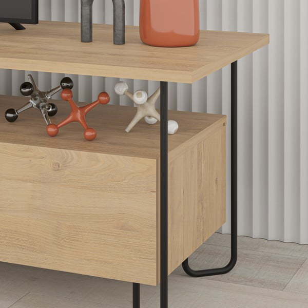 Masă TV în culoare naturală cu aspect de lemn de stejar 150x45 cm Dilly – Marckeric-image-4