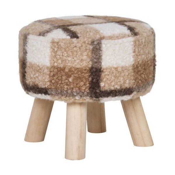 Taburet alb/maro cu tapițerie din țesătură bouclé Aberdeen – House Nordic-image-1