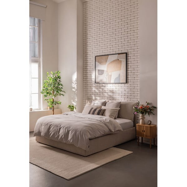 Pat matrimonial bej tapițat cu spațiu de depozitare cu somieră 180x200 cm Thessa Pillow – Bonami Selection-image-1