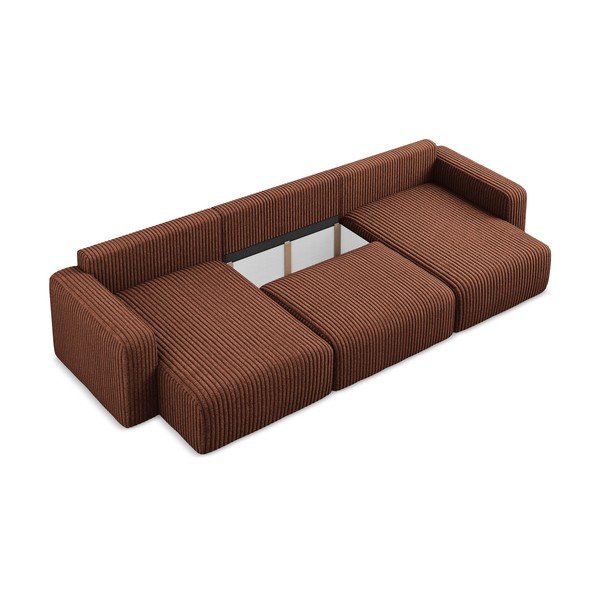 Colțar teracotă extensibil/cu spațiu de depozitare cu tapițerie din catifea reiată  (în formă de "U") Kona – Makamii-image-4