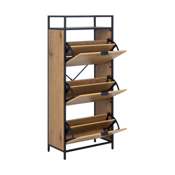 Pantofar în culoare naturală cu deschidere înclinată cu aspect de lemn de stejar Seaford – Actona-image-3