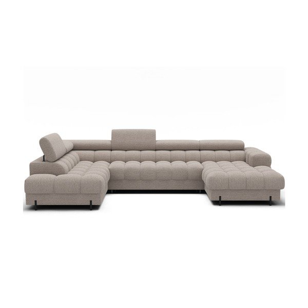 Colțar bej extensibil cu tapițerie din țesătură bouclé (cu colț pe partea stângă/în formă de "U") Feraria – ELTAP