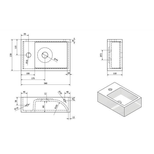 Chiuvetă mică din marmură Sapho Alabama, partea stângă-image-3