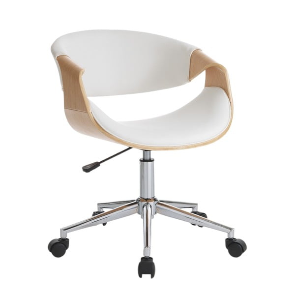 Scaun de birou alb-în culoare naturală din imitație de piele Visby – Tomasucci