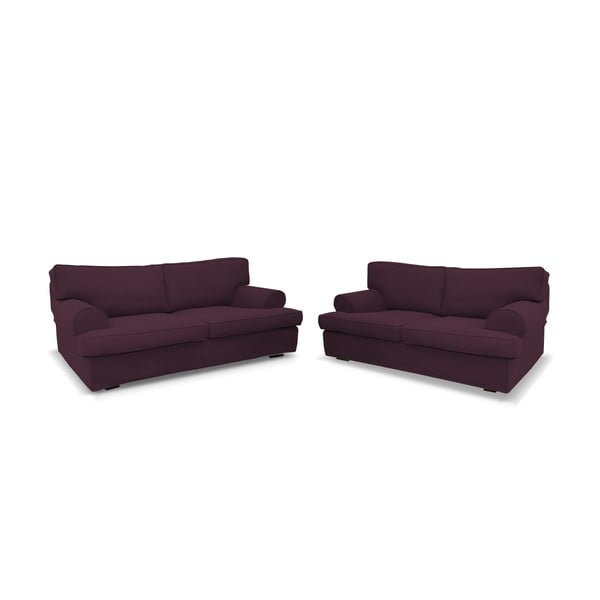 Set 2 canapele cu 3 și 4 locuri Rodier Merino, violet închis