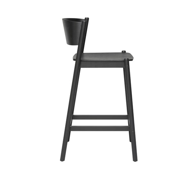 Scaun de bar negru cu aspect de lemn de stejar (înălțime șezut 75 cm) Oblique – Hübsch-image-2