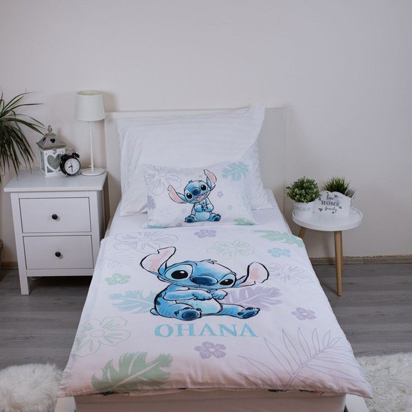 Lenjerie de pat pentru copii albă din bumbac pentru pătuț 100x135 cm Lilo and Stitch "Ohana White" – Jerry Fabrics-image-1