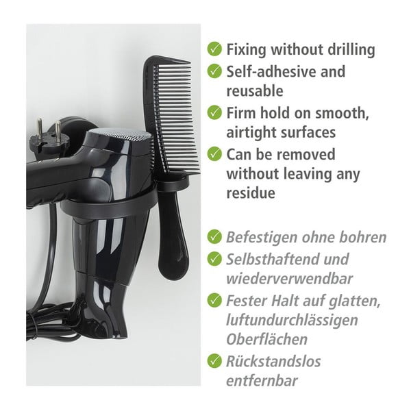 Suport de perete negru pentru uscătorul de păr Wenko Static-Loc® Pavia-image-2