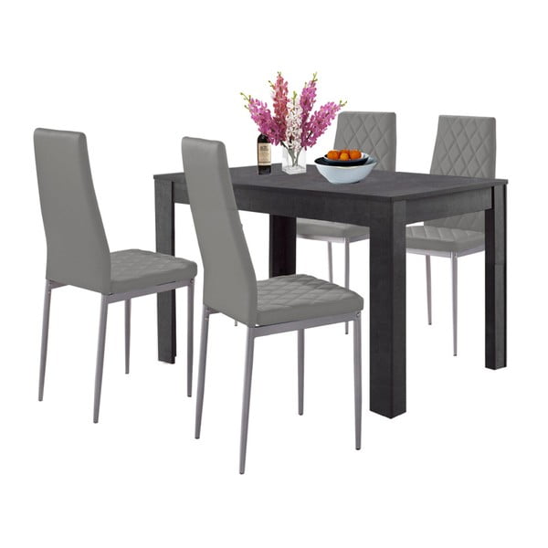 Set masă cu aspect de beton și 4 scaune gri Støraa Lori and Barak, 120 x 80 cm