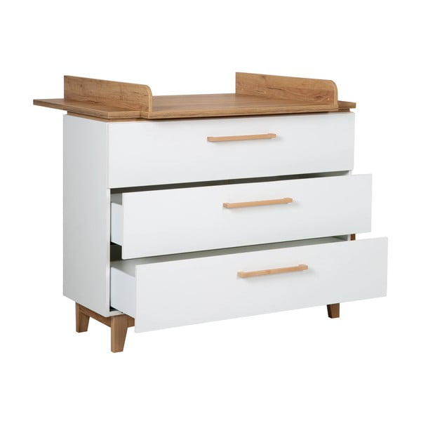 Comodă de copii albă joasă cu aspect de lemn de stejar cu masă de schimbat 118x104 cm Finn – Roba-image-4