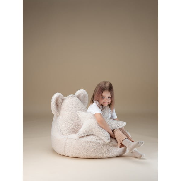 Fotoliu puf pentru copii crem cu tapițerie din țesătură bouclé Bear – Wigiwama-image-1