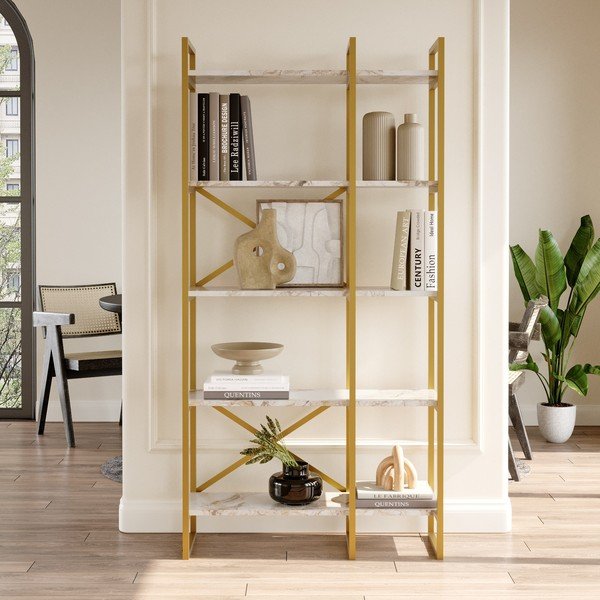 Etajeră alb-auriu cu aspect de marmură 87,5x175 cm Monica – Kalune Design-image-3
