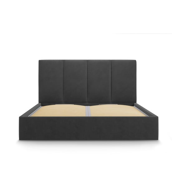 Pat matrimonial 160x200 cm gri închis tapițat cu spațiu de depozitare cu somieră Juniper – Mazzini Beds-image-2