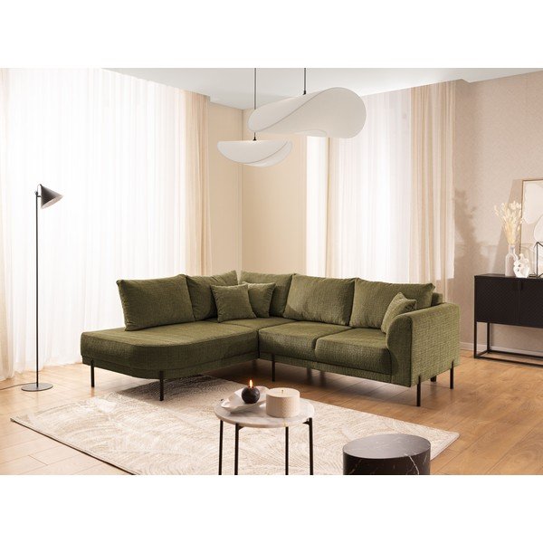 Colțar verde cu tapițerie din chenille (cu colț pe partea stângă/în formă de ”L”) Mauris  – Ropez-image-1