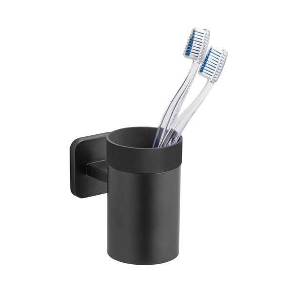 Suport pentru periuța de dinți negru mat autoadeziv cu Turbo-Loc din oțel inoxidabil Porto – Wenko