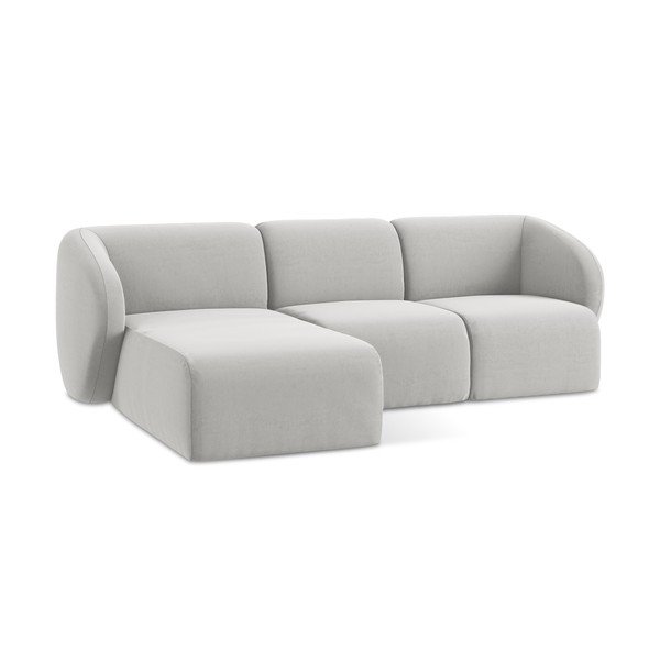 Colțar gri deschis cu tapițerie din catifea (cu colț pe partea stângă/cu șezlong) Lani – Makamii-image-4