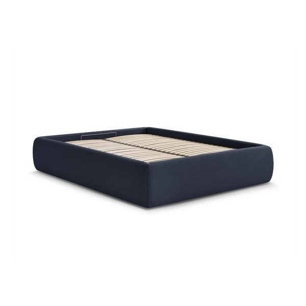 Pat matrimonial albastru închis tapițat cu spațiu de depozitare/fără tăblie cu somieră 160x200 cm Inera – Bobochic Paris