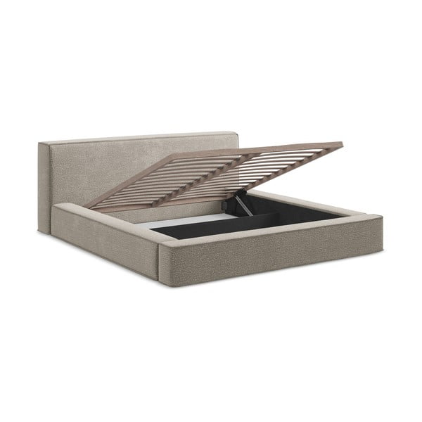 Pat dublu tapițat taupe cu spațiu de depozitare cu grilă 180x200 cm Noho - Makamii-image-3