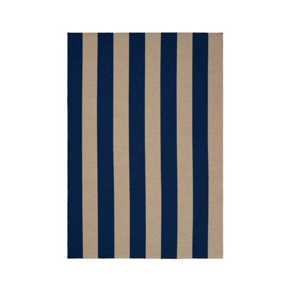 Covor tip traversă albastru/bej țesut manual din amestesc de lână 80x200 cm Sissel – Jotex