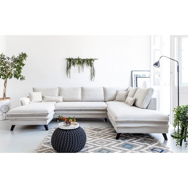 Canapea extensibilă în formă de „U” cu șezlong pe partea dreaptă Miuform Charming Charlie, bej deschis-image-1