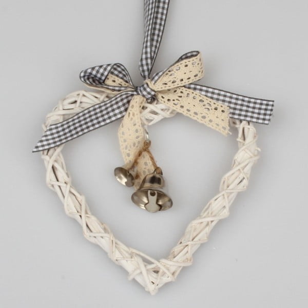 Decorațiune suspendată din ratan, în formă de inimă Dakls Bell, înălțime 15 cm, alb
