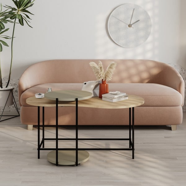 Măsuțe de cafea 2 buc. cu blat cu aspect de lemn de stejar 65x103 cm Rosie – Marckeric-image-1