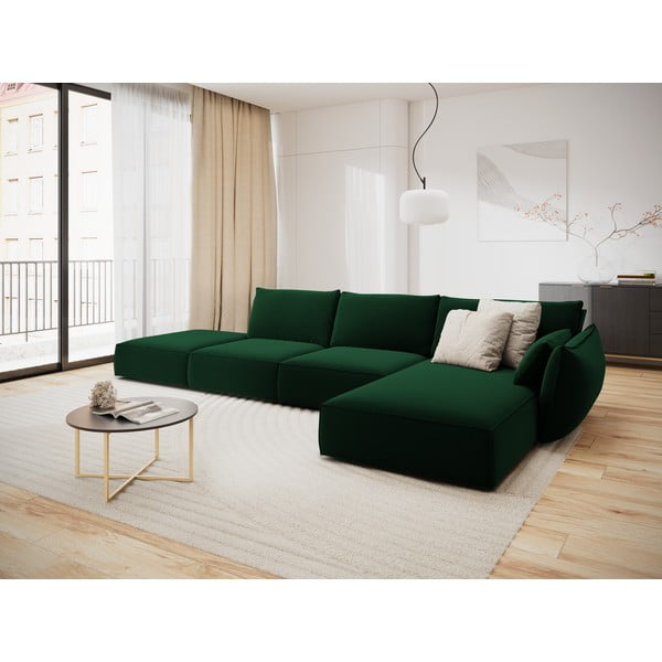 Colțar verde închis cu tapițerie din catifea (cu colț pe partea dreaptă, cu șezlong) Vanda – Mazzini Sofas-image-1