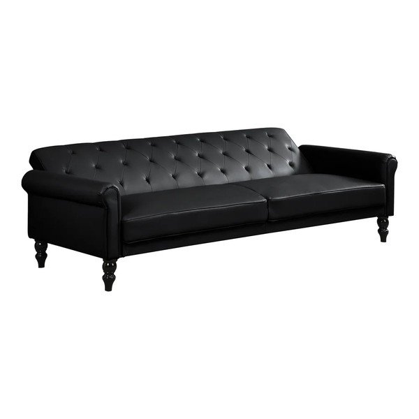 Canapea neagră reglabilă/extensibilă cu tapițerie din imitație de piele 222 cm Tyne – Støraa-image-3