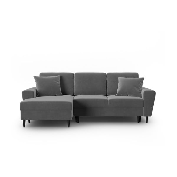 Colțar gri deschis extensibil, cu spațiu de depozitare cu tapițerie din catifea (cu colț pe partea stângă, cu șezlong) Kyoto – Cosmopolitan Design