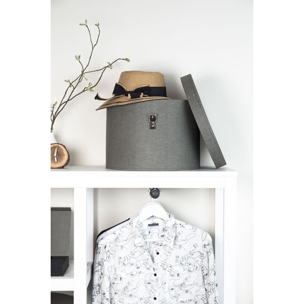 Cutii de depozitare gri 2 buc. din carton cu capac ø 37,5x25,5 cm Rut Canvas Paper Laminate – Bigso-image-3