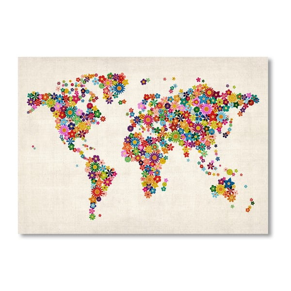 Poster cu harta lumii Americanflat Flowers, 60 x 42 cm, multicolor