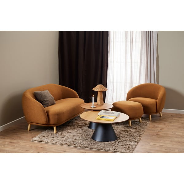 Măsuță de cafea neagră/în culoare naturală rotundă cu blat cu aspect de lemn de stejar ø 85 cm Soli – Actona-image-2