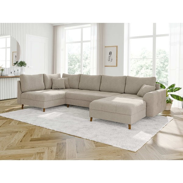 Colțar bej cu tapițerie din țesătură bouclé (colț dreapta/în formă de "U") Ariella – Ropez-image-3