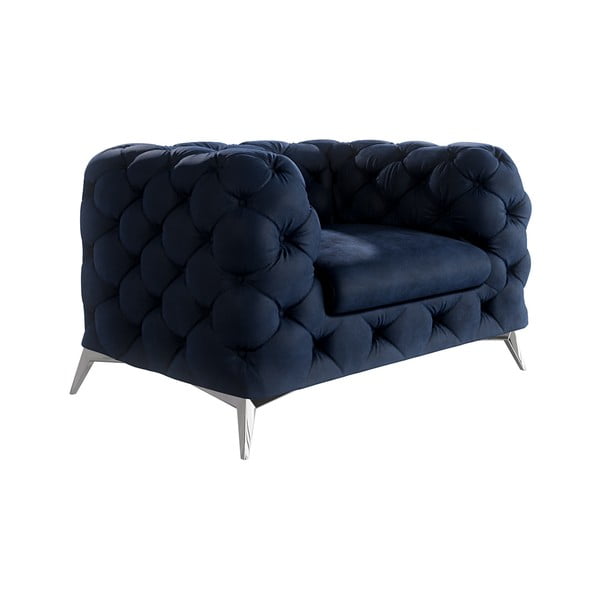 Fotoliu albastru închis cu tapițerie din catifea Chelsea – Ropez