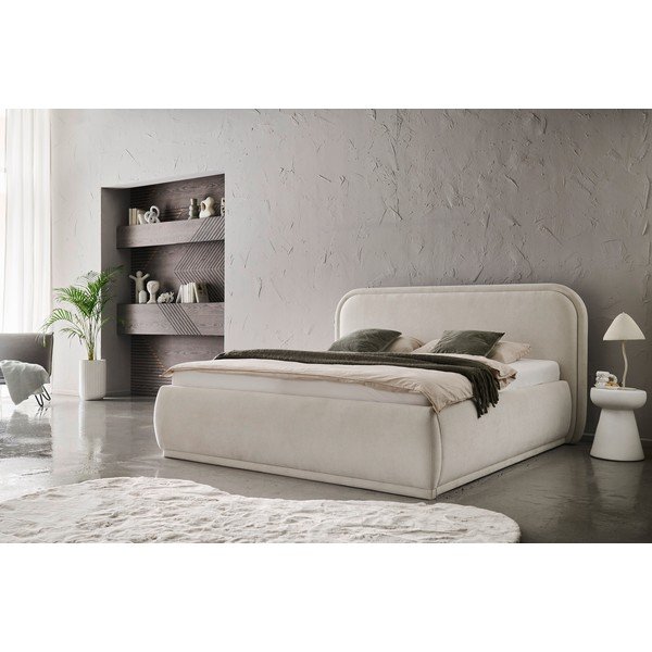 Pat matrimonial crem tapițat fără somieră 160x200 cm Soma – Meise Möbel-image-2