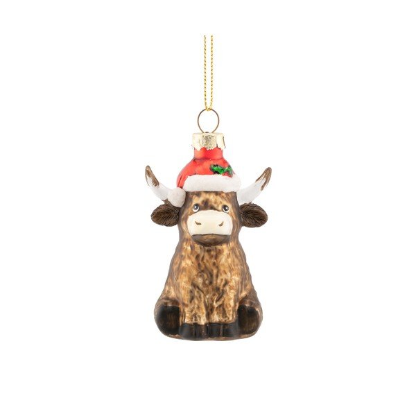 Ornament de Crăciun din sticlă 4,5 cm Highland Cow – Sass & Belle