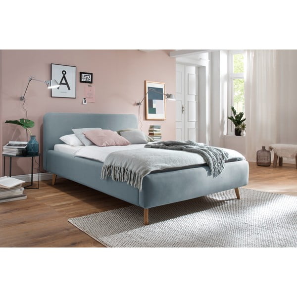 Pat matrimonial albastru prăfuit tapițat fără somieră 140x200 cm Mattis – Meise Möbel-image-1