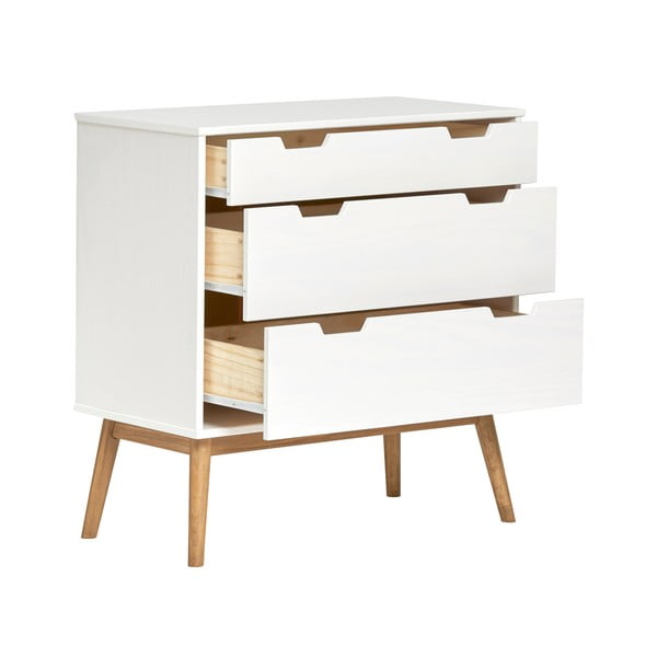 Comodă din lemn masiv de pin Marckeric Baku, lățime 80 cm, alb-image-3