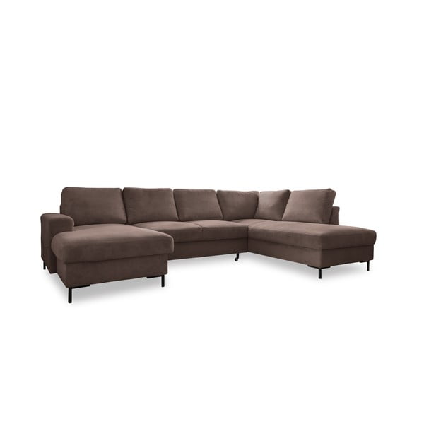 Colțar maro extensibil cu tapițerie din catifea reiată  (cu colț pe partea dreaptă) Lofty Lilly – Miuform