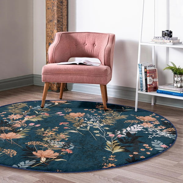 Covor rotund  albastru închis lavabil adecvat și  pentru aspiratoare robot   ø 120 cm Comfort – Mila Home-image-1