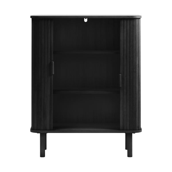 Dulap negru cu aspect de lemn de stejar cu ușă glisantă 113x90 cm Cavo – Unique Furniture-image-2
