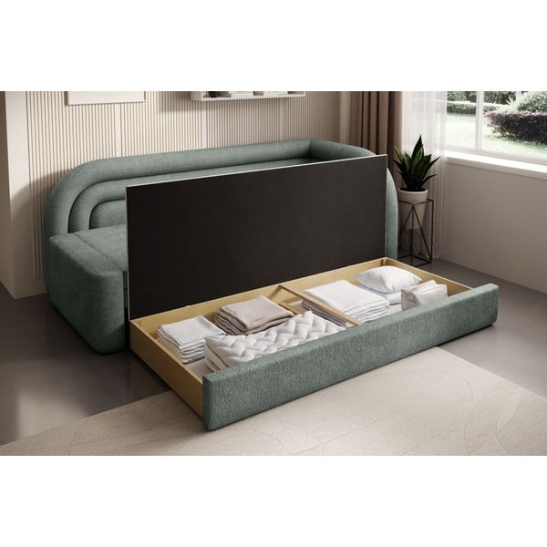 Canapea verde extensibilă/cu spațiu de depozitare cu tapițerie din chenille cu colț pe partea dreaptă 223 cm Fabillo – ELTAP-image-4