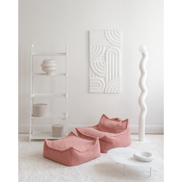 Fotoliu puf pentru copii roz cu tapițerie din țesătură bouclé Square – Wigiwama-image-4