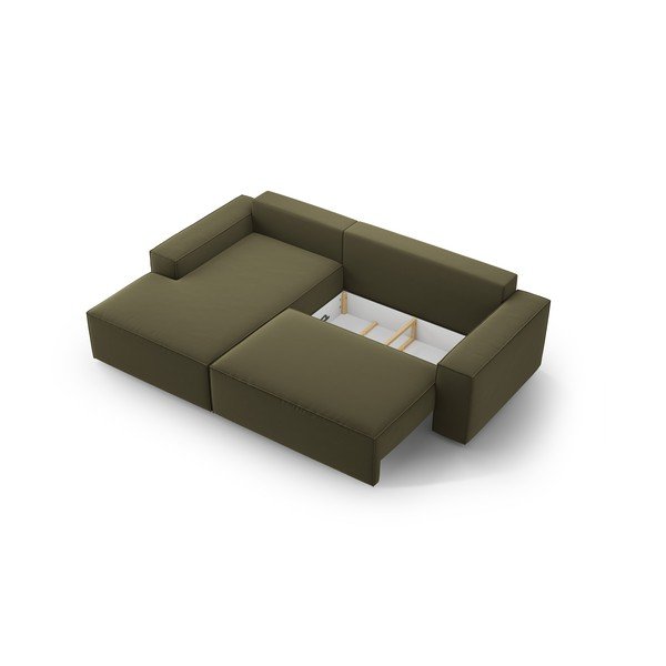 Colțar verde extensibil/cu spațiu de depozitare cu tapițerie din catifea (cu colț pe partea stângă /cu șezlong) Jodie – Micadoni -image-4